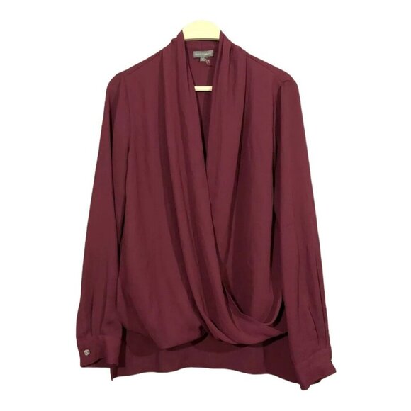 Vince Camuto Blouse Women Size S Workwear Casual Crisscross Drape Hi Low Vneck - Picture 1 of 11